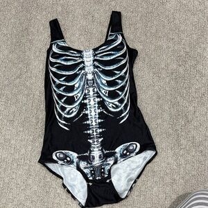 Skeleton Print Black Swimsuit